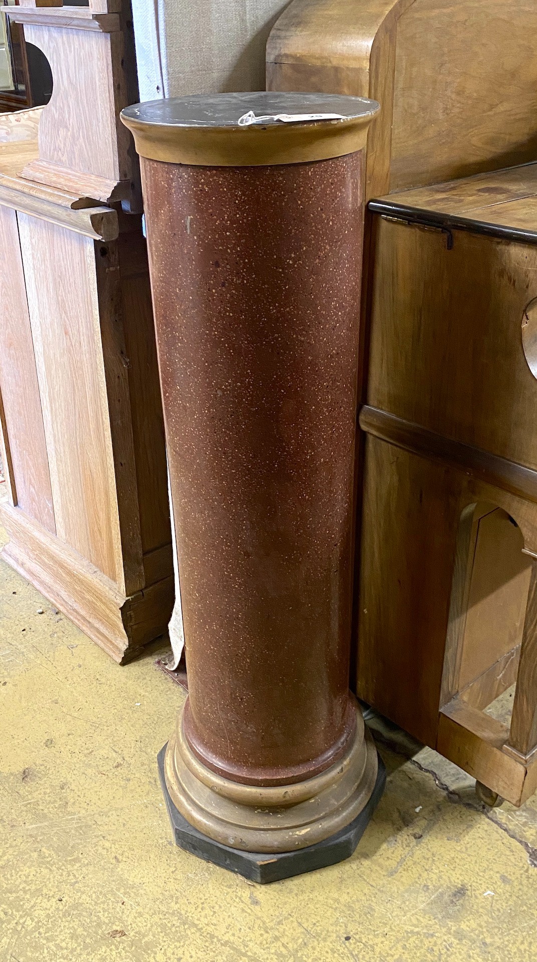 A Victorian style faux porphyry marble pedestal column, height 110cm
